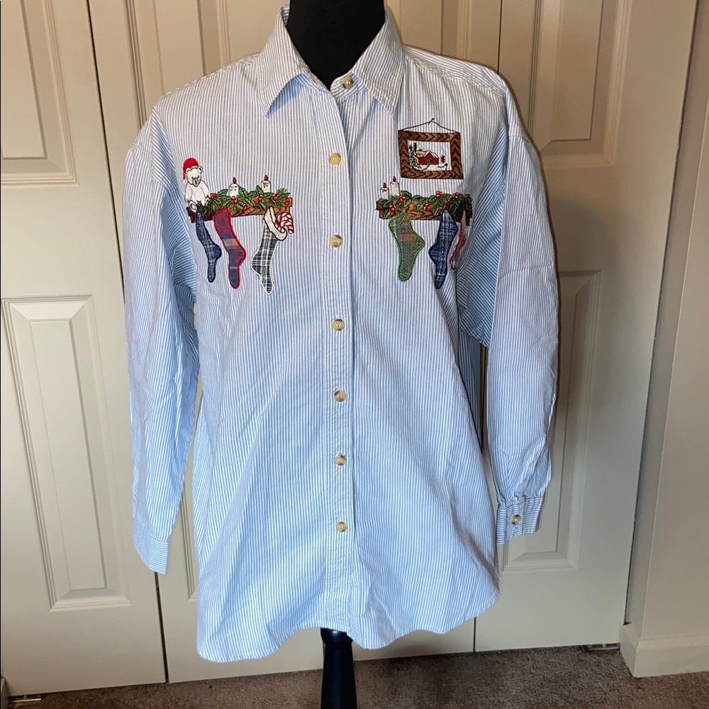 Westport Ltd. Christmas Holiday Embroidered Long Sleeve Shirt Women’s Large